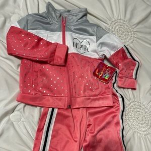 2T Real Love Pink, Gray and White “Inspire” Jumpsuit